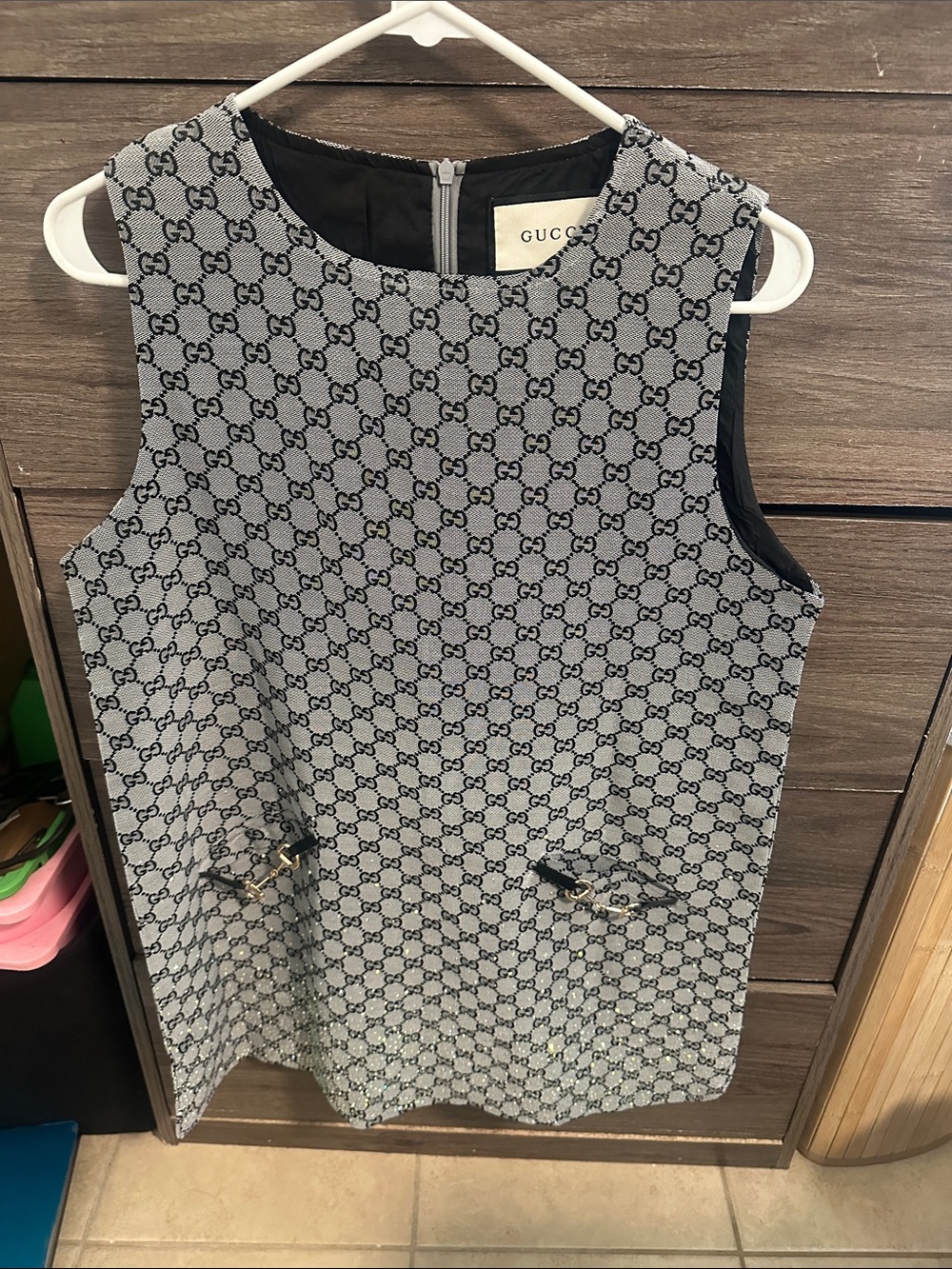Black & Gray Monogram Mini Shift Dress size L